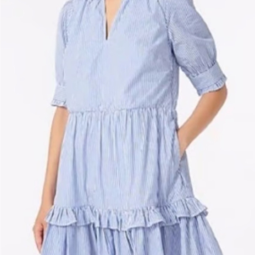 J Crew Blue Stripe Tiered Ruffle Dress